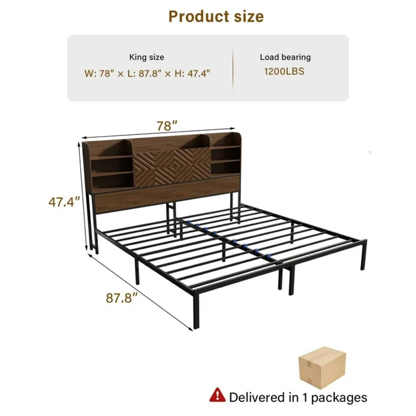 Farmhouse King Size Bed Frame with Move Storage Headboard - photo 3