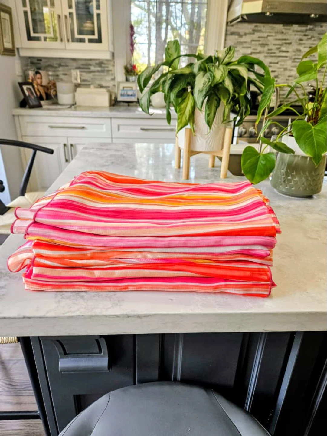 Set of 10. Around The Table Striped Tablecloth 64" X 64"