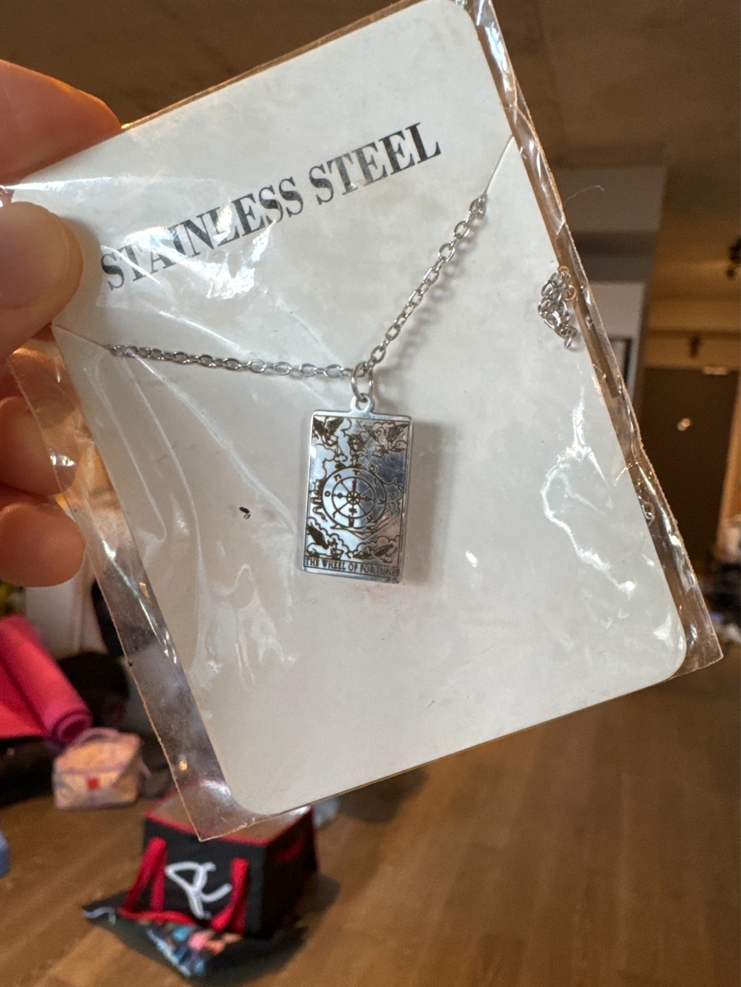 Stainless Steel Pendant Necklace Wheel of Fortune Tarot Card - photo 2