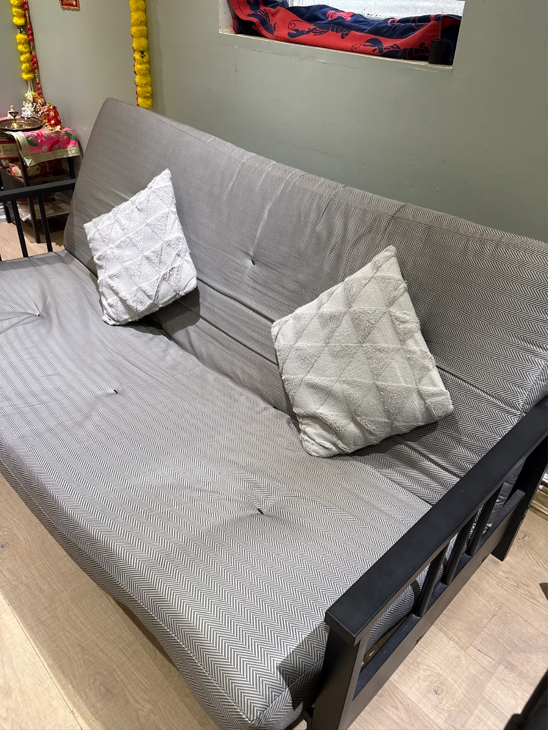 Grey Futon Sofa with Black Metal Frame and 6" mattress - photo 2