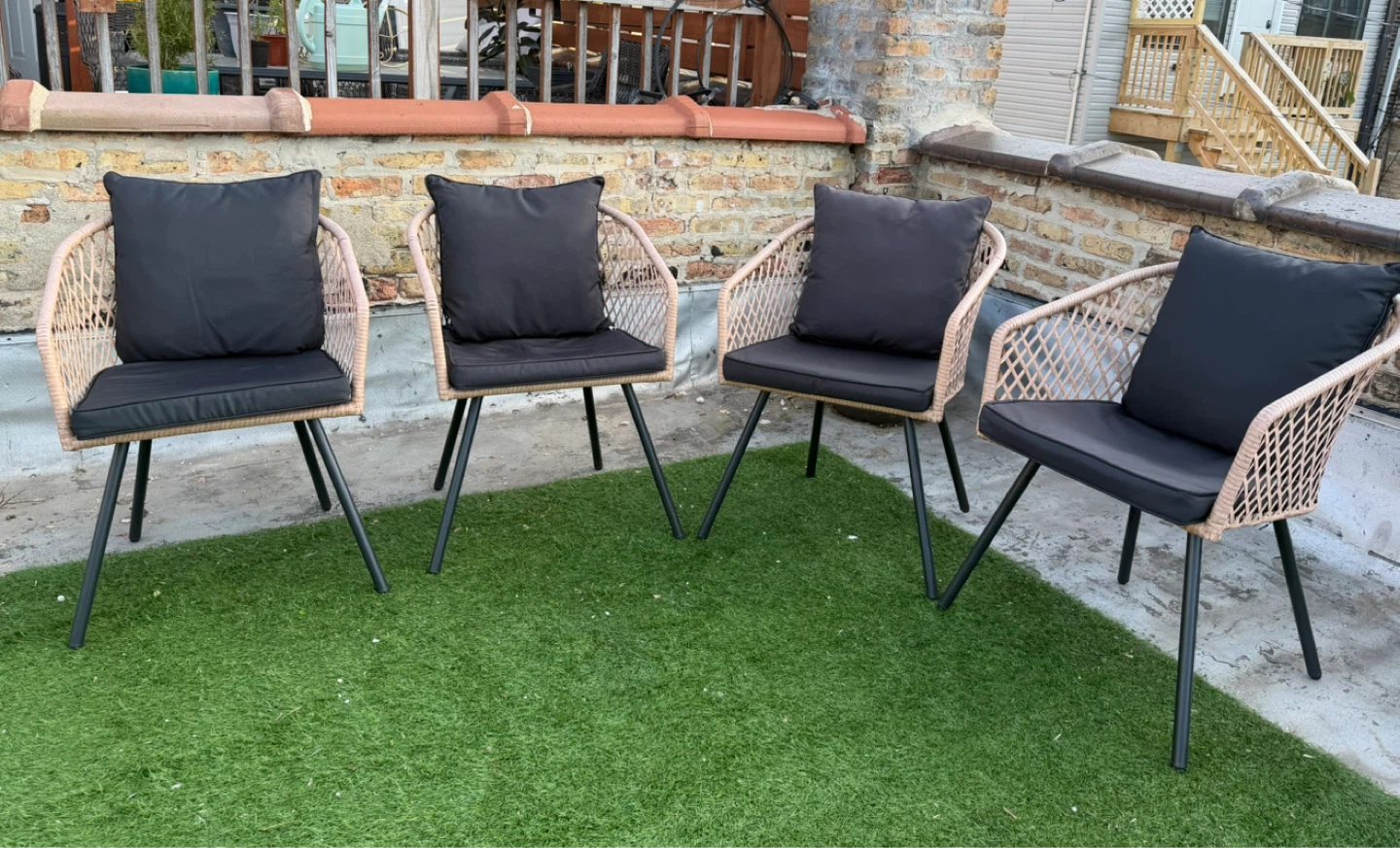 Wicker Outdoor Chairs with Black Cushions - photo 2