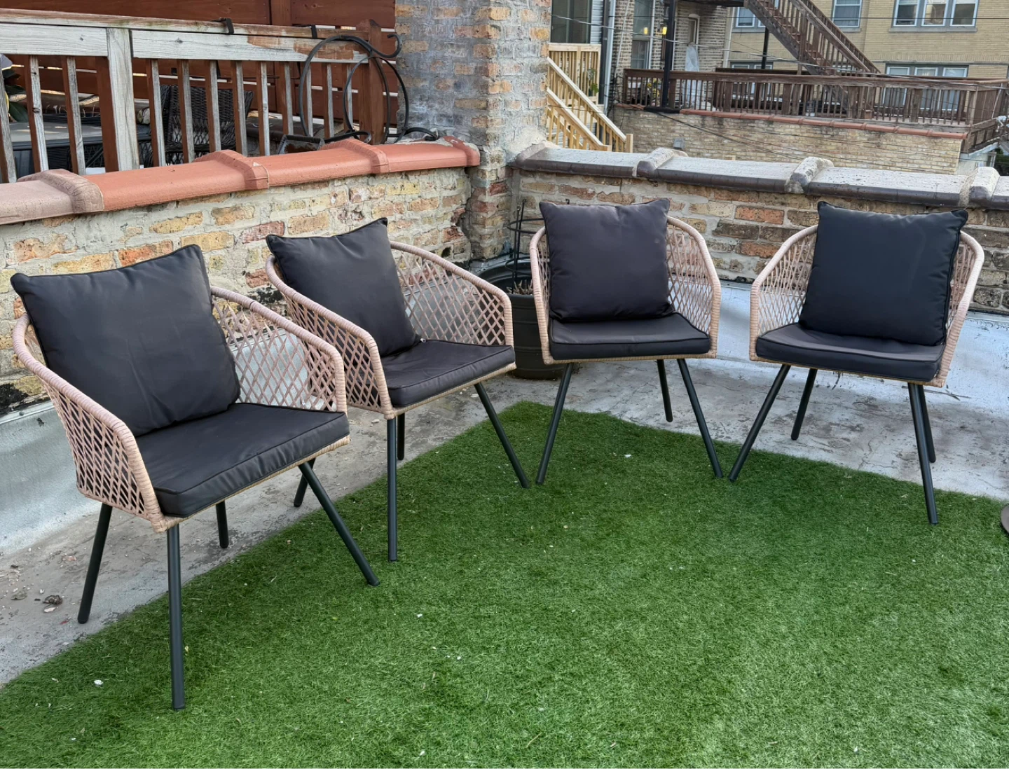 Wicker Outdoor Chairs with Black Cushions