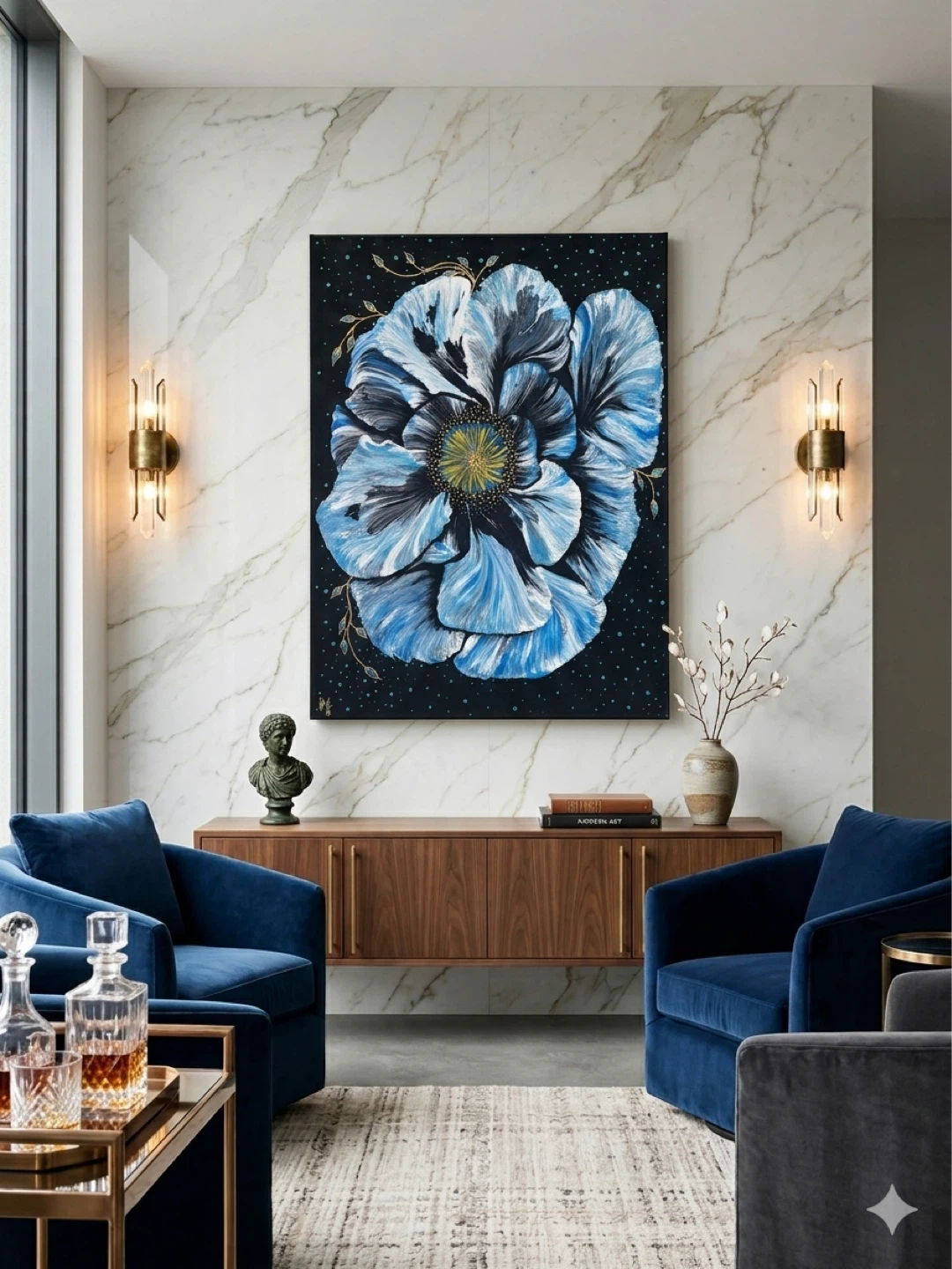 Abstract Blue Flower Painting