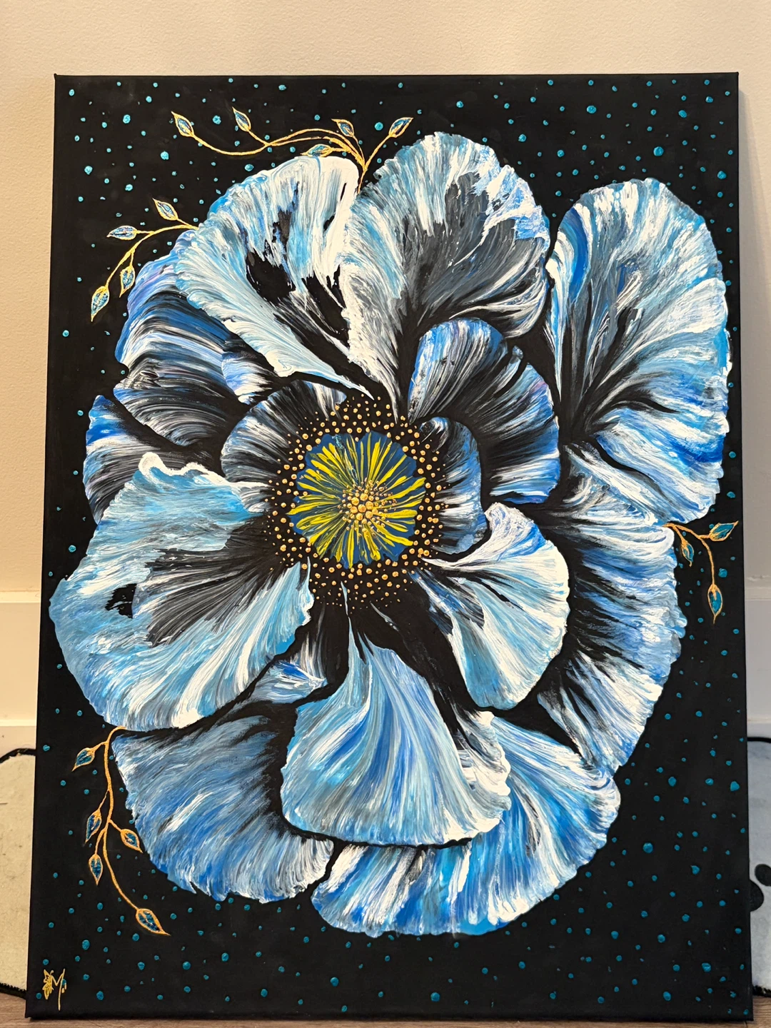 Abstract Blue Flower Painting - photo 3