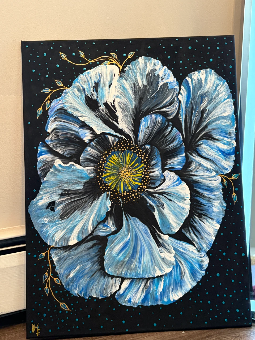 Abstract Blue Flower Painting - photo 4