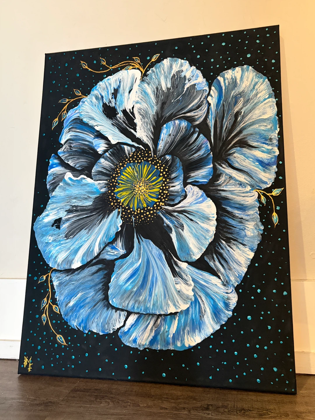 Abstract Blue Flower Painting - photo 2