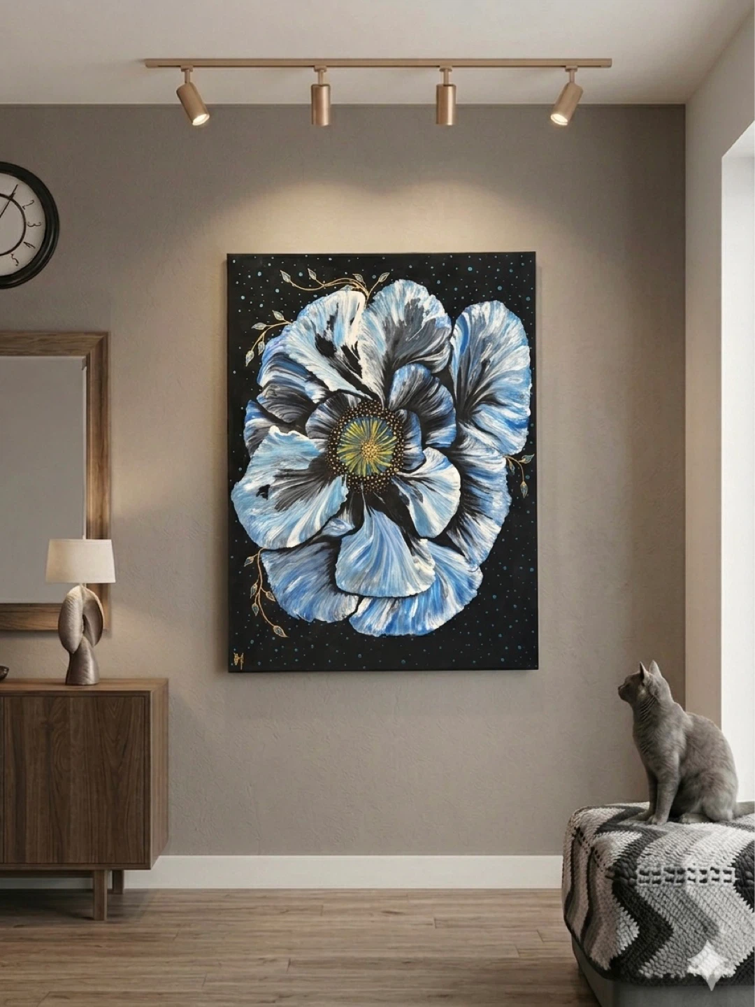 Abstract Blue Flower Painting - photo 5