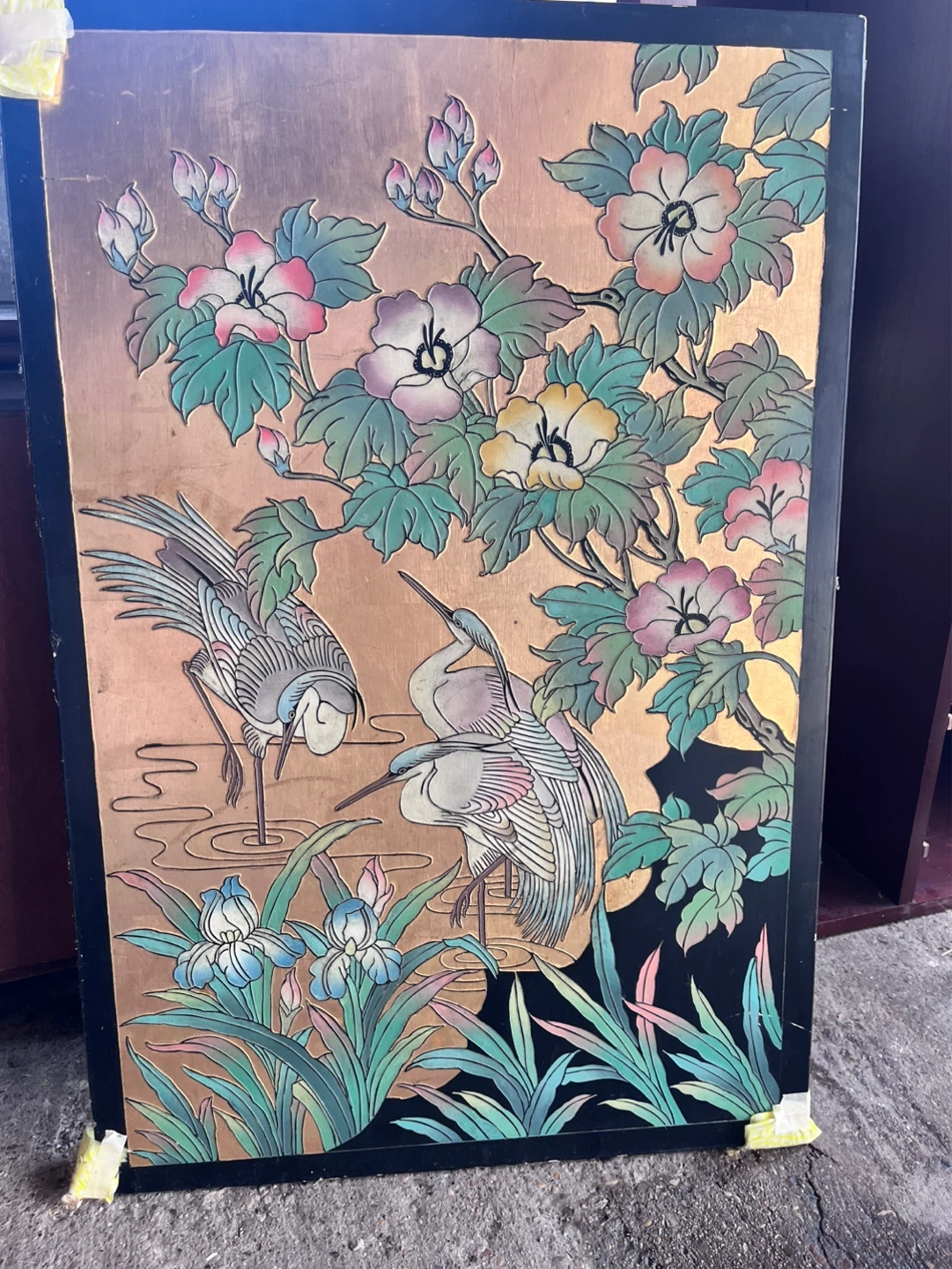 Decorative Panel with Cranes and Flowers