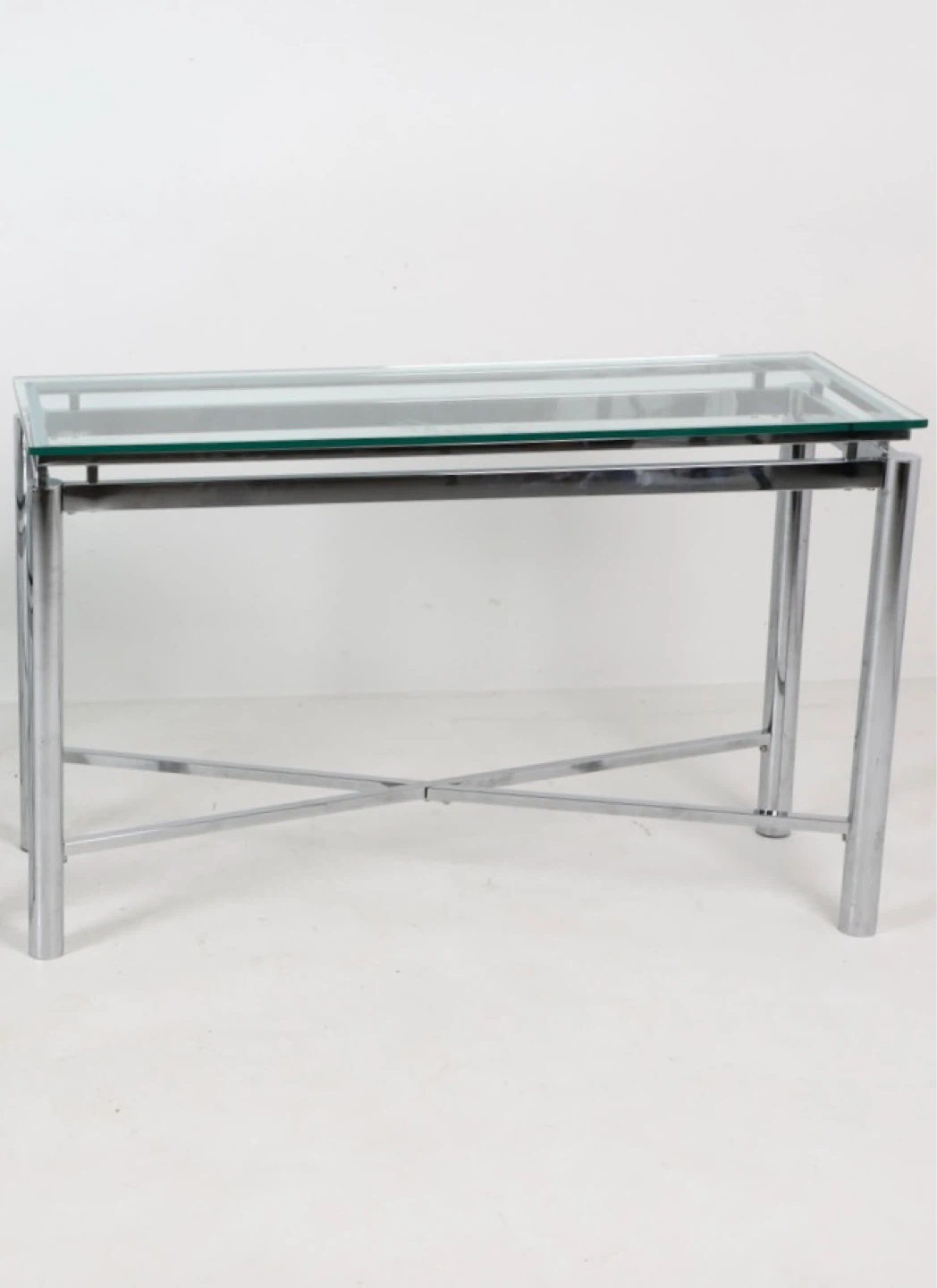 Glass top console table with chrome frame - photo 2