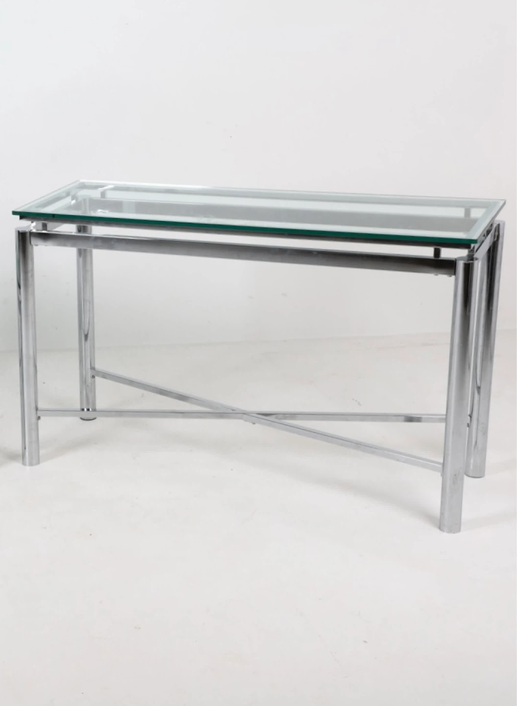 Glass top console table with chrome frame