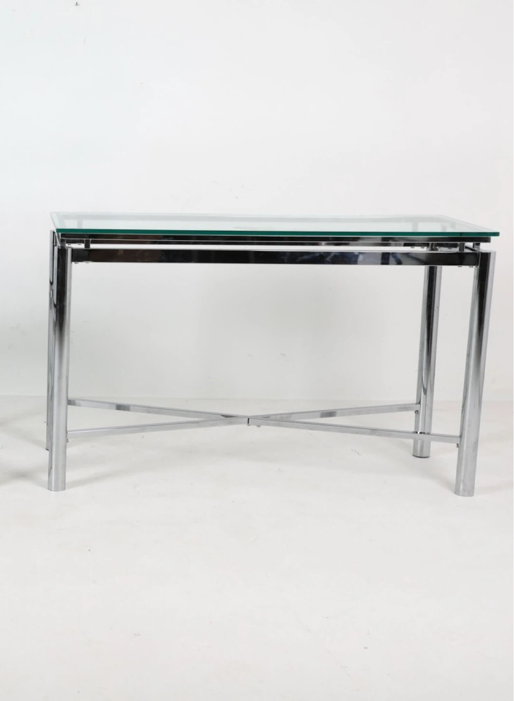 Glass top console table with chrome frame - photo 3