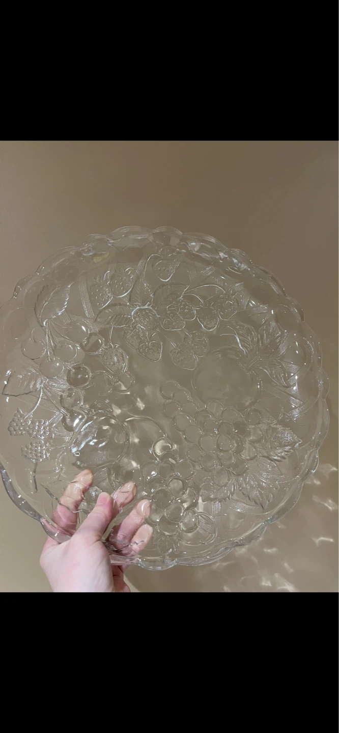 Clear Glass Fruit Embossed Cake Stand