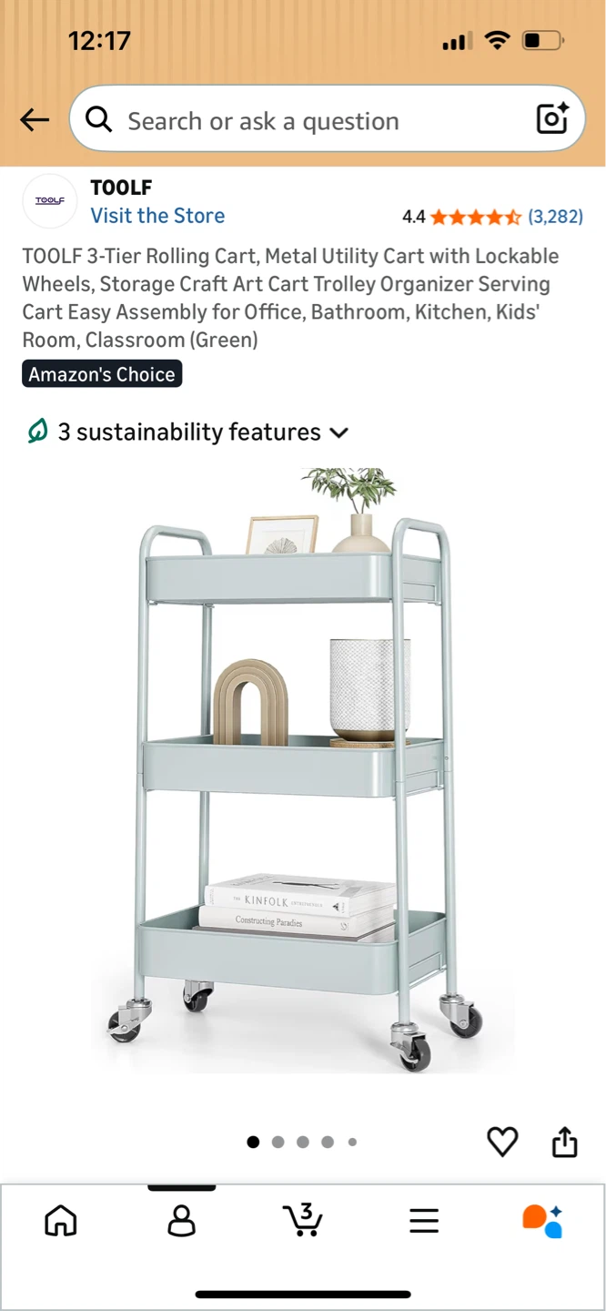 TOOLF 3-Tier Rolling Utility Cart - photo 3