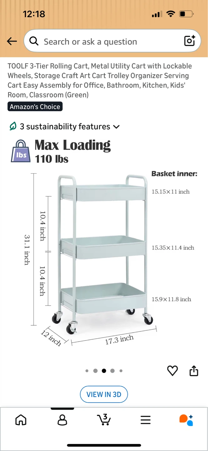 TOOLF 3-Tier Rolling Utility Cart - photo 2