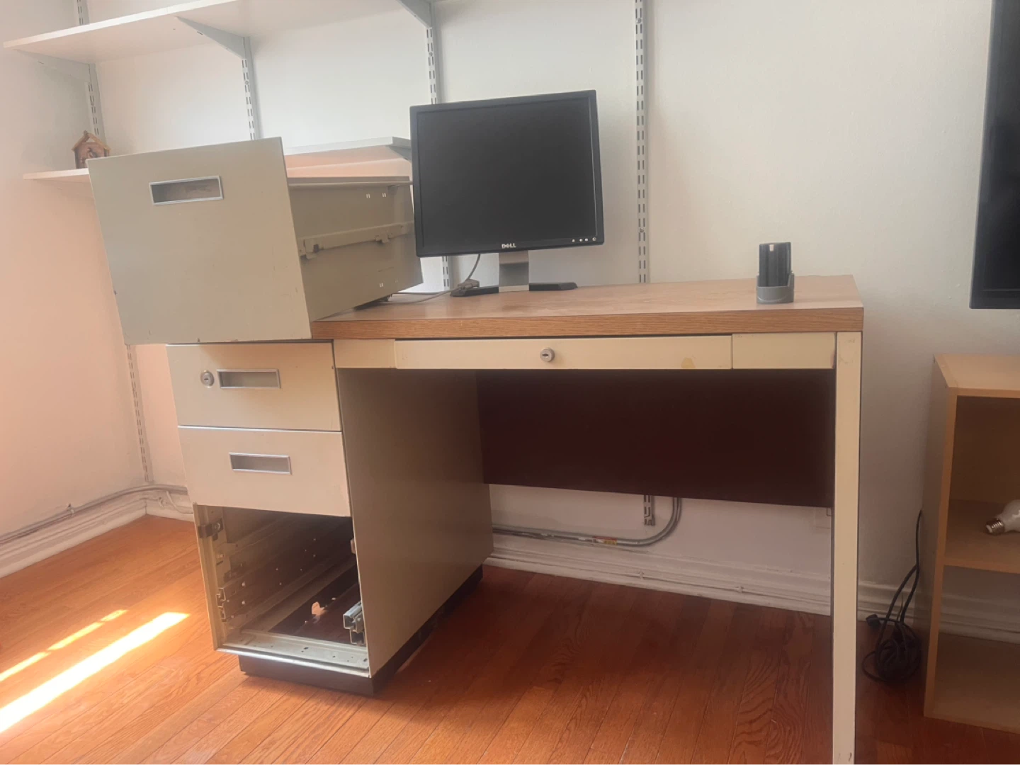 Wooden Desk with Filing Cabinet
