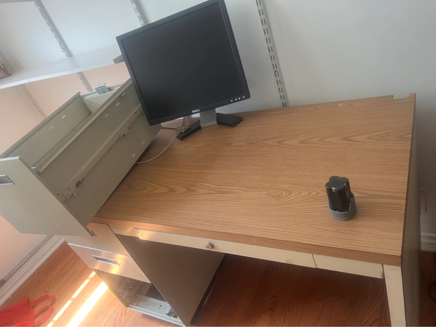 Wooden Desk with Filing Cabinet - photo 2