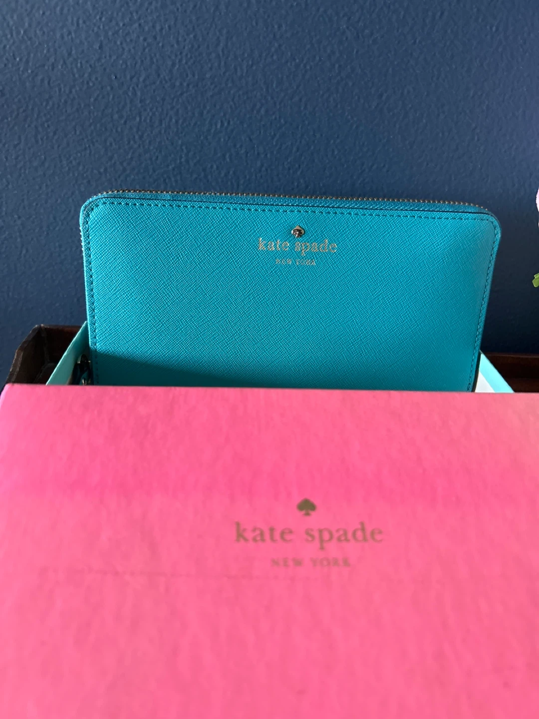 Kate Spade Zip Around Wallet - never used! In box. Teal