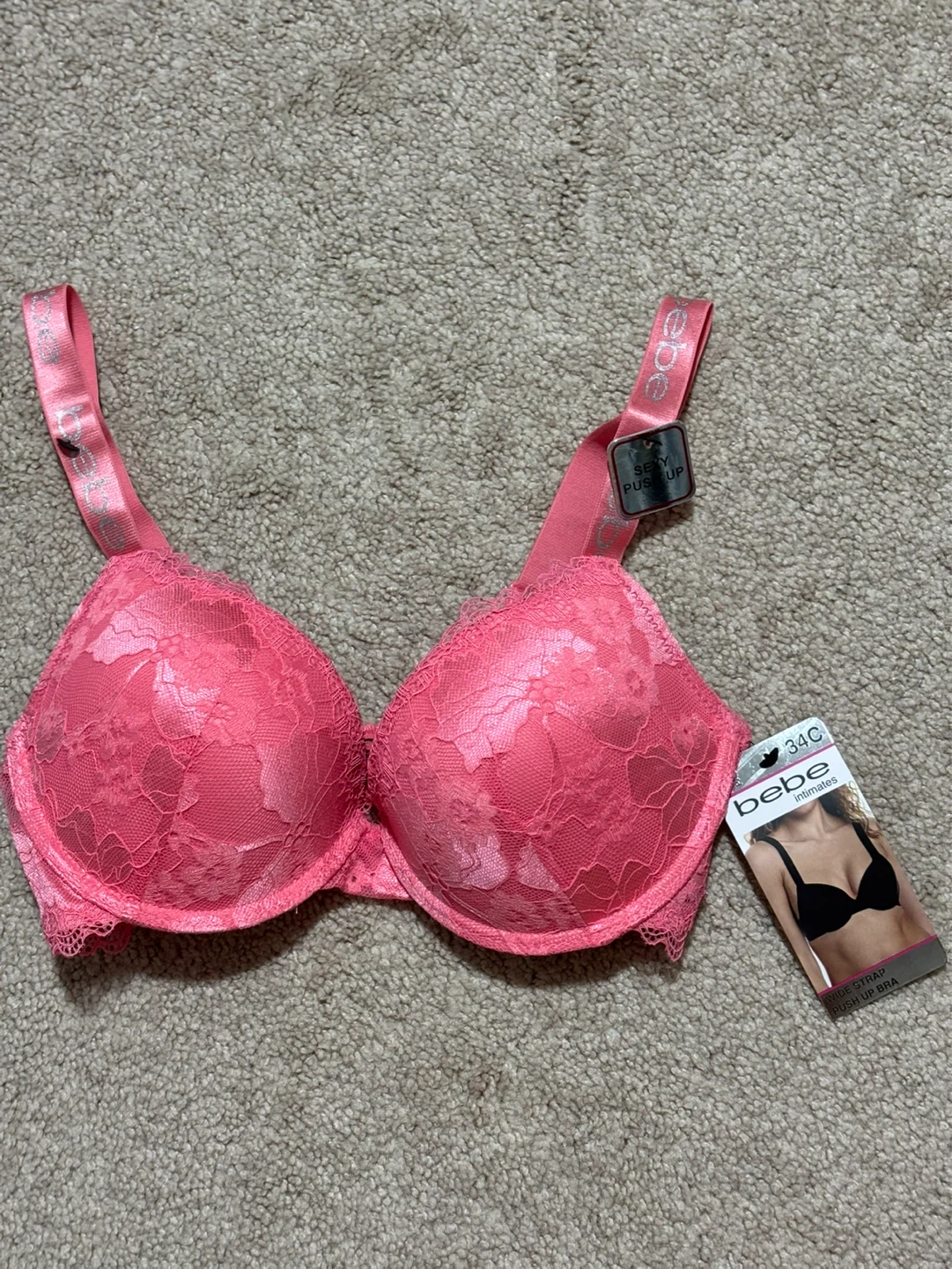 Bebe Pink Lace Push-Up Bra 34C