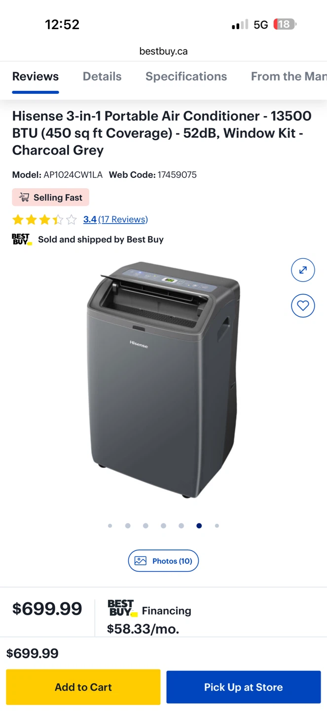Hisense 3-in-1 Portable Air Conditioner 13500 BTU - photo 2