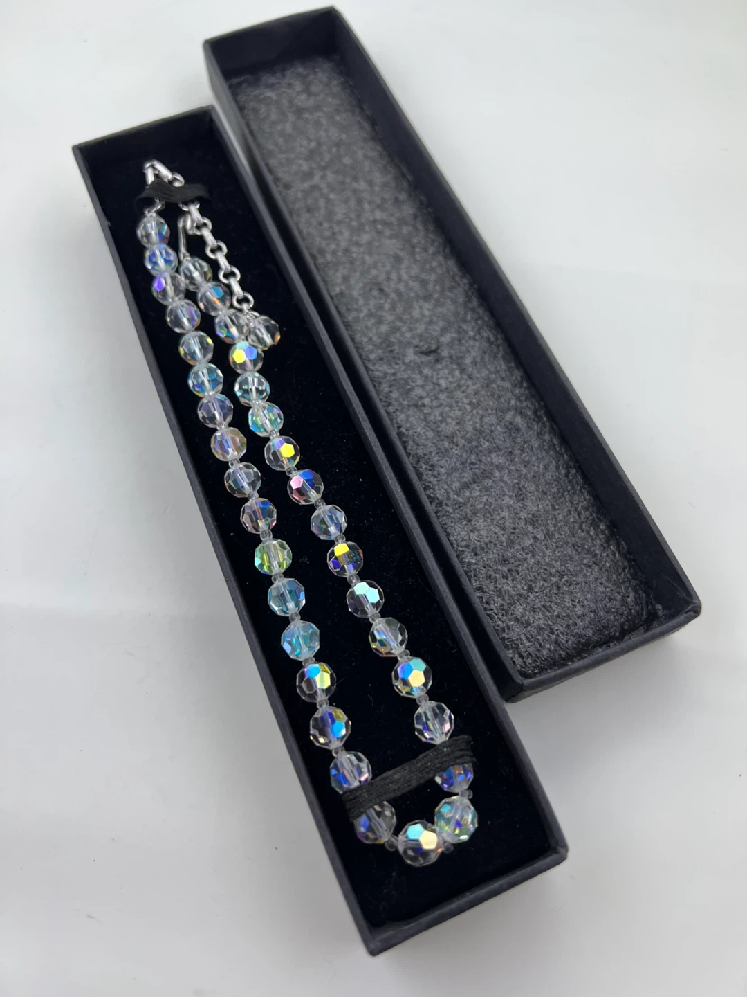 Vintage Coro Signed Aurora Borealis Faceted Bead Necklace