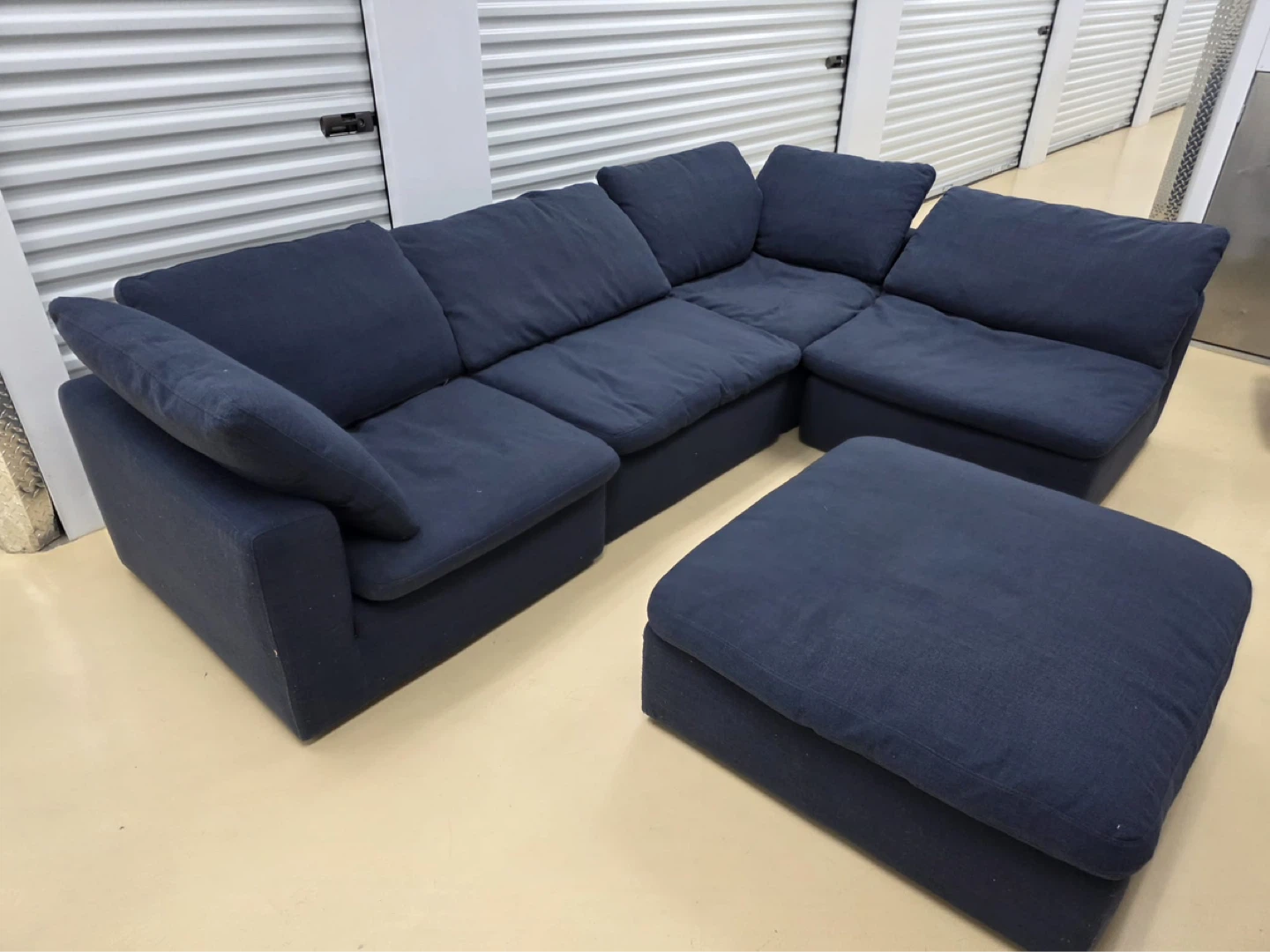Dark Blue Sectional Sofa with Ottoman - photo 2