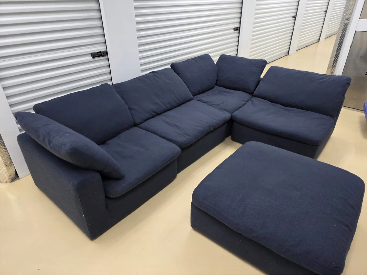 Dark Blue Sectional Sofa with Ottoman