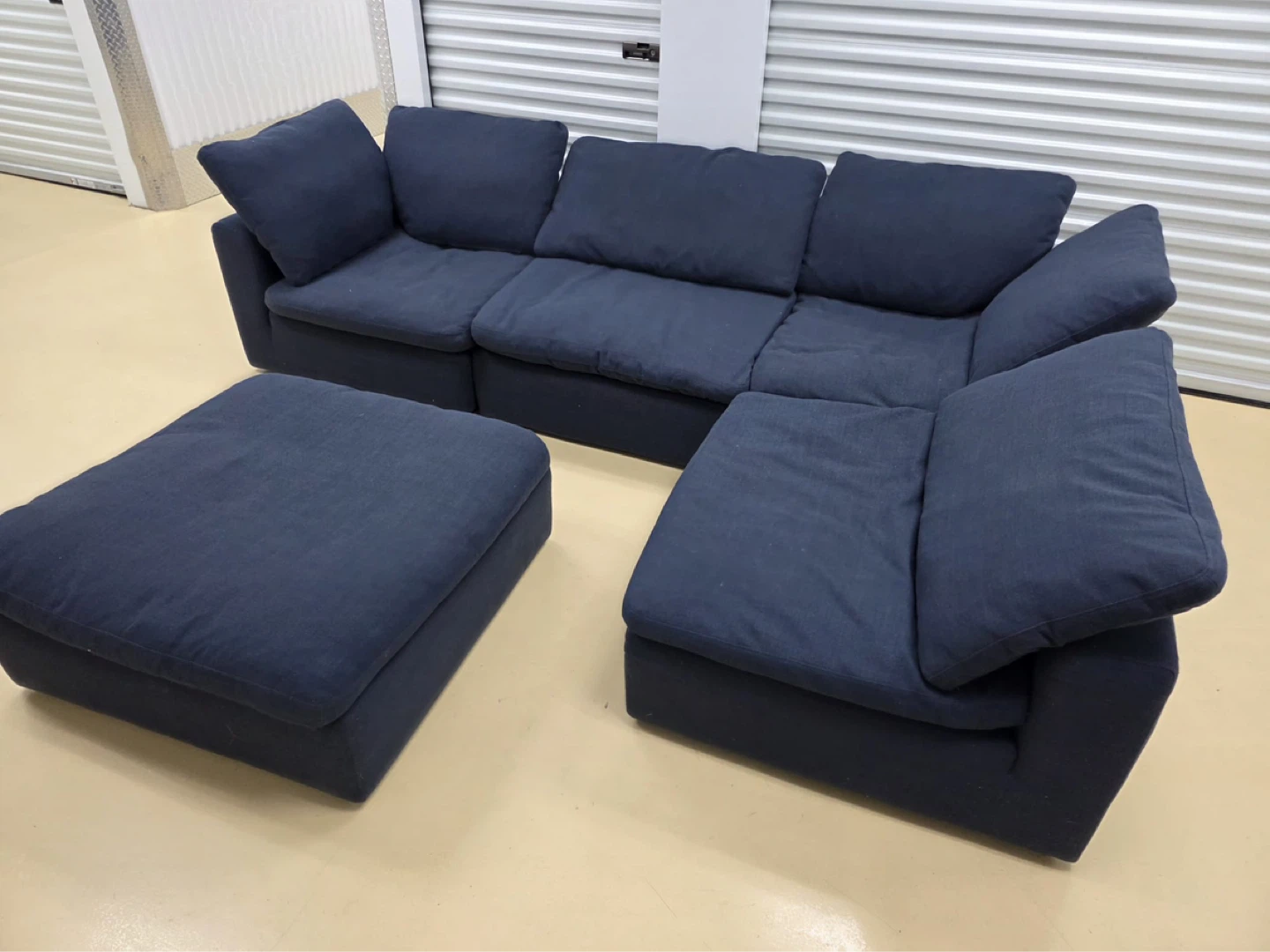 Dark Blue Sectional Sofa with Ottoman - photo 4