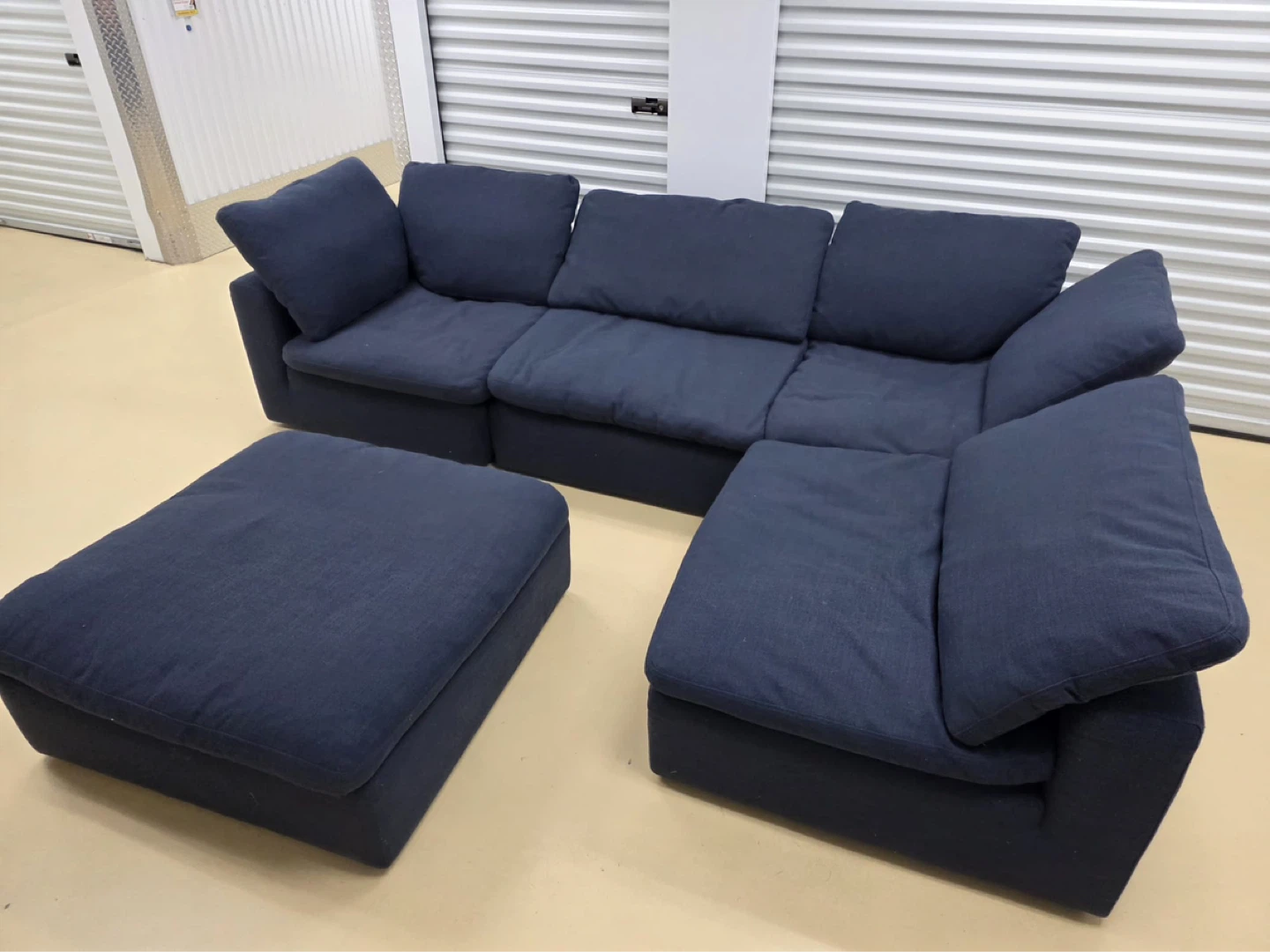 Dark Blue Sectional Sofa with Ottoman - photo 5