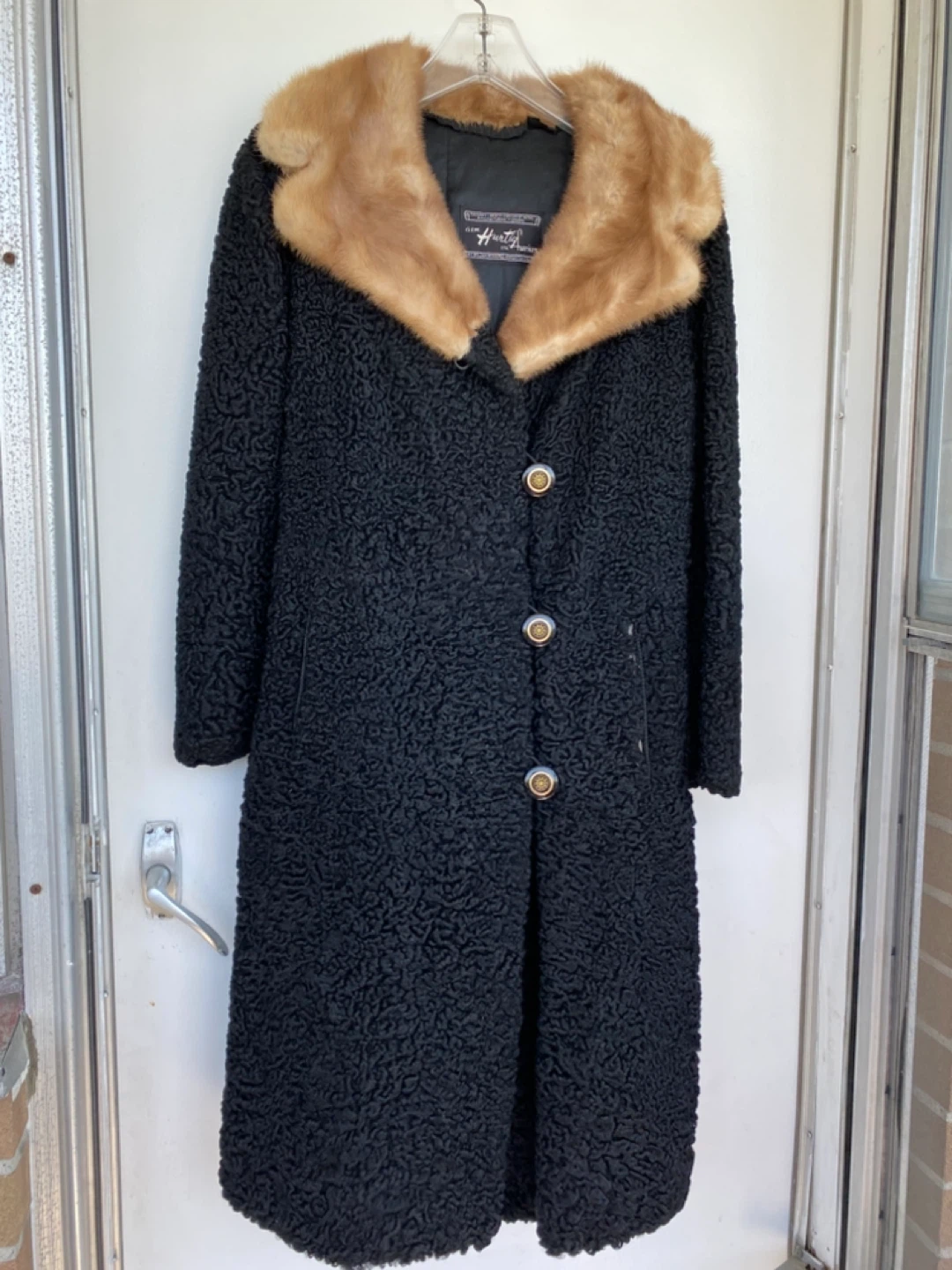 Huntley Furs Black Persian Lamb Coat with Mink Collar