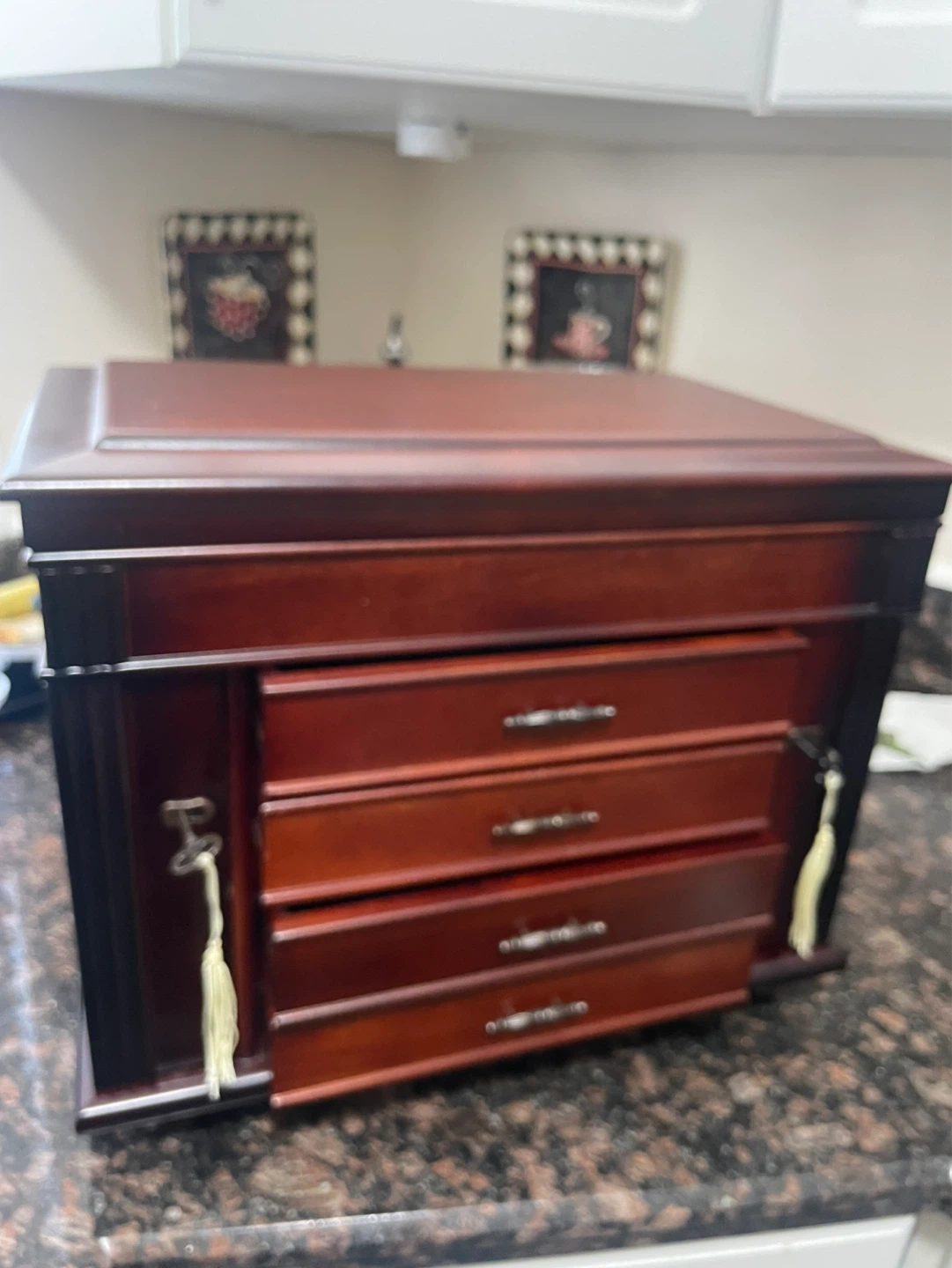 Wooden Jewelry Box with Mirror and Drawers