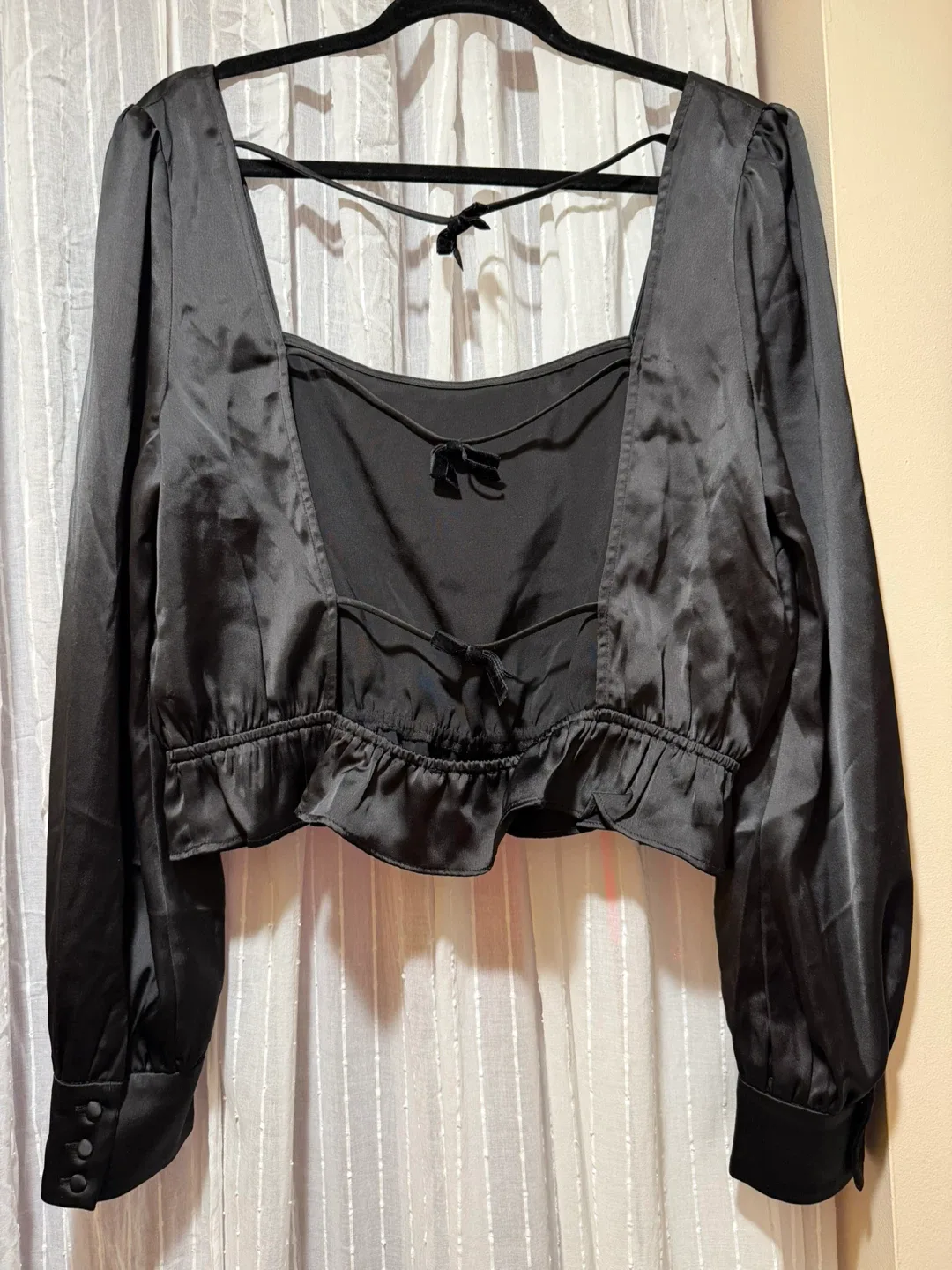 WAYF Black Satin Square Neck Top - photo 2