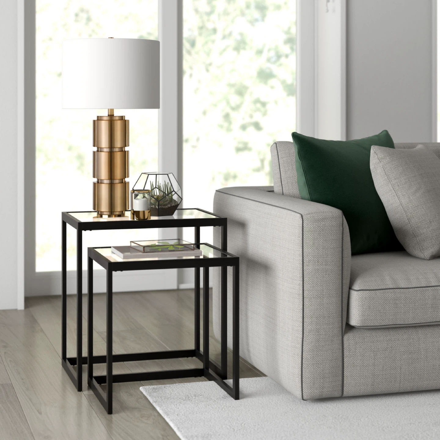 Set of 4 Nesting End Tables with Glass Tops