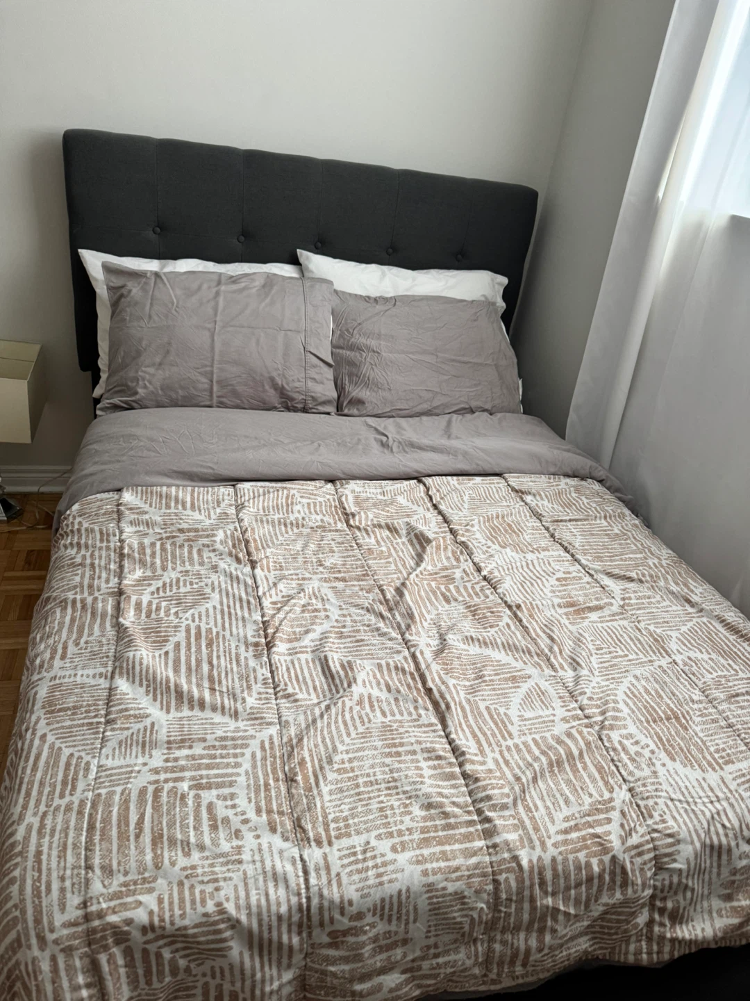 Bed fram, mattress, Mattress Topper, pillows and bedsheet