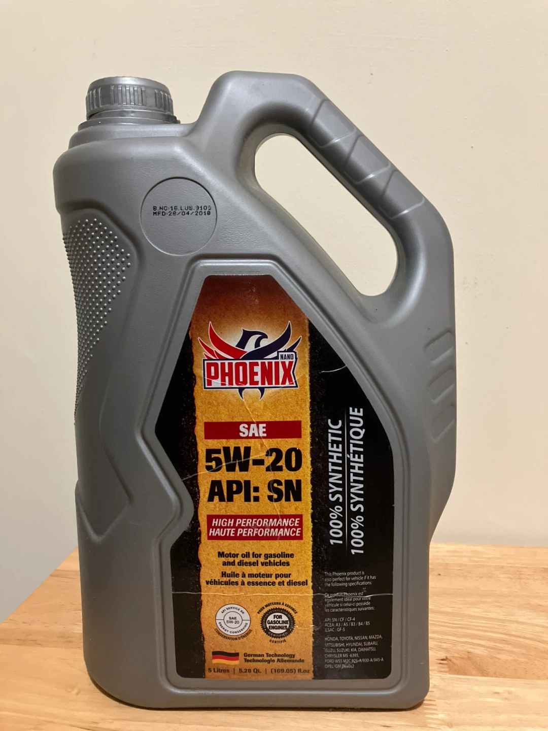Phoenix 5W-20 100% Synthetic Motor Oil - 5 Litres