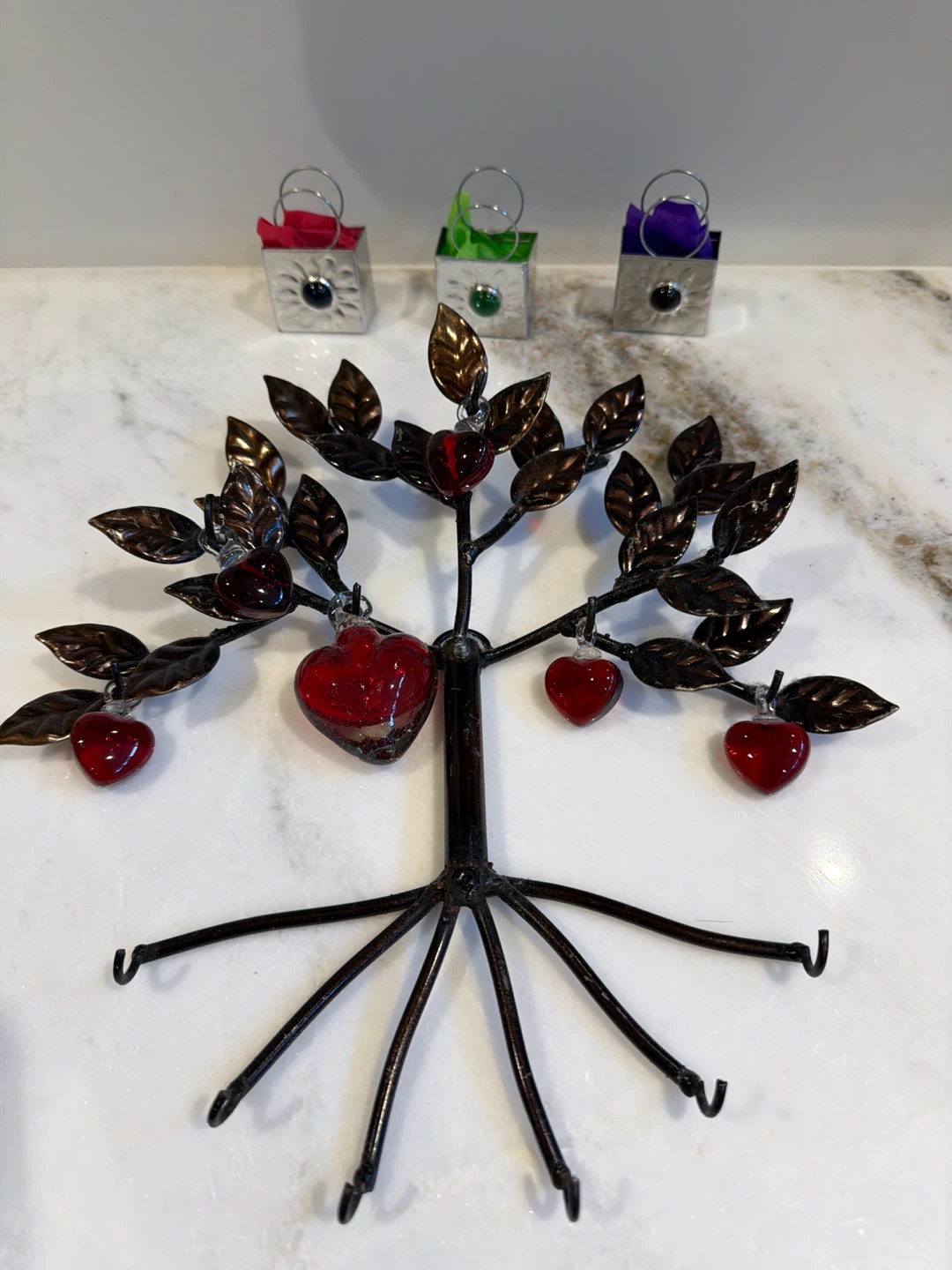 Tree of life Key holder with blow glass hearts