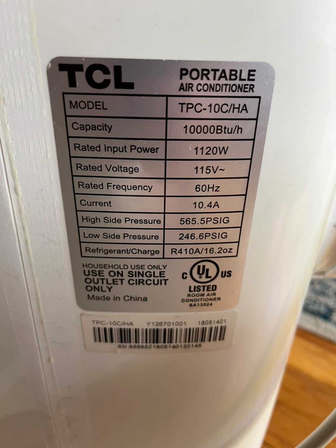 TCL Portable Air Conditioner TPC-10C/HA 10000 BTU - photo 5