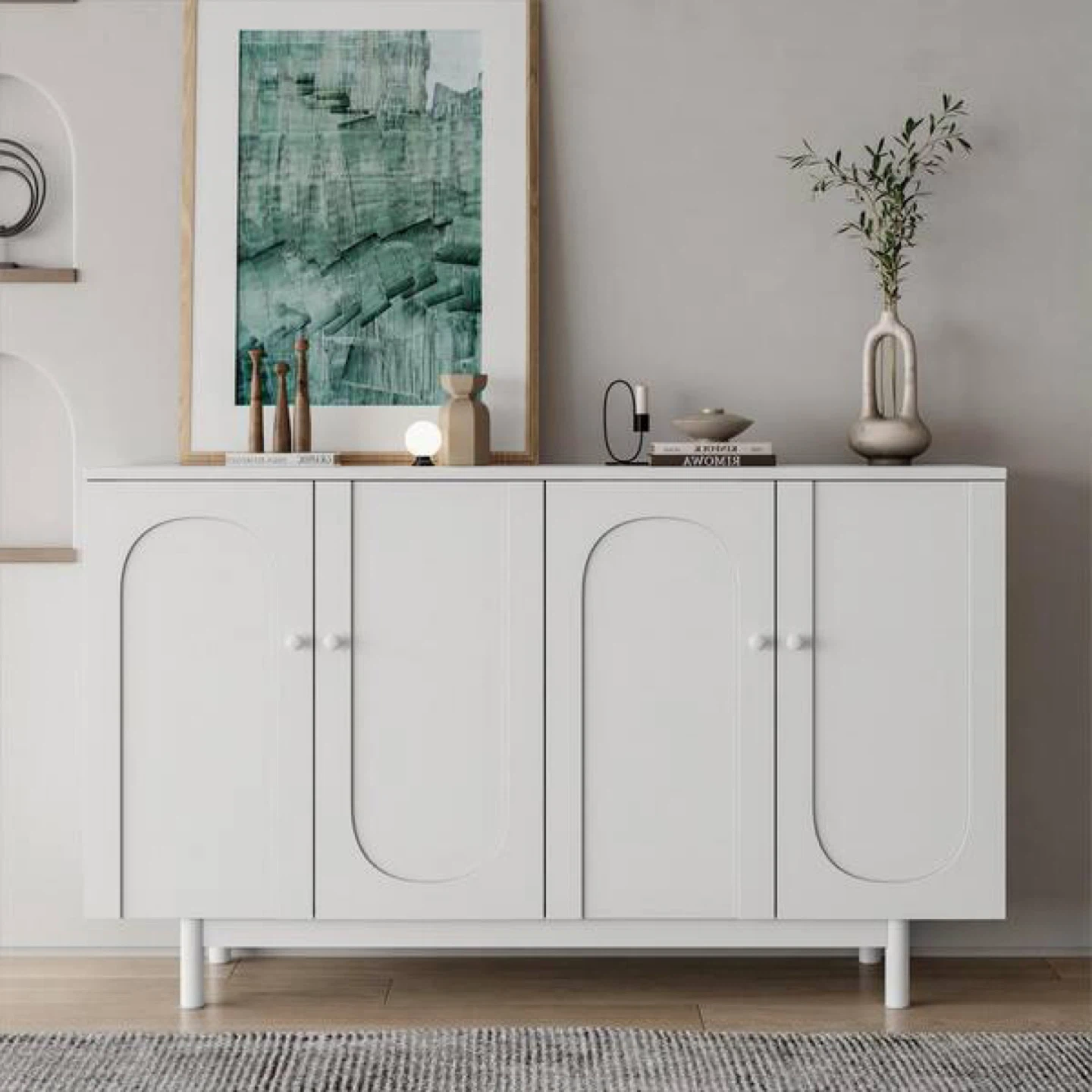 Modern White Sideboard Cabinet | 4 Door Storage Console