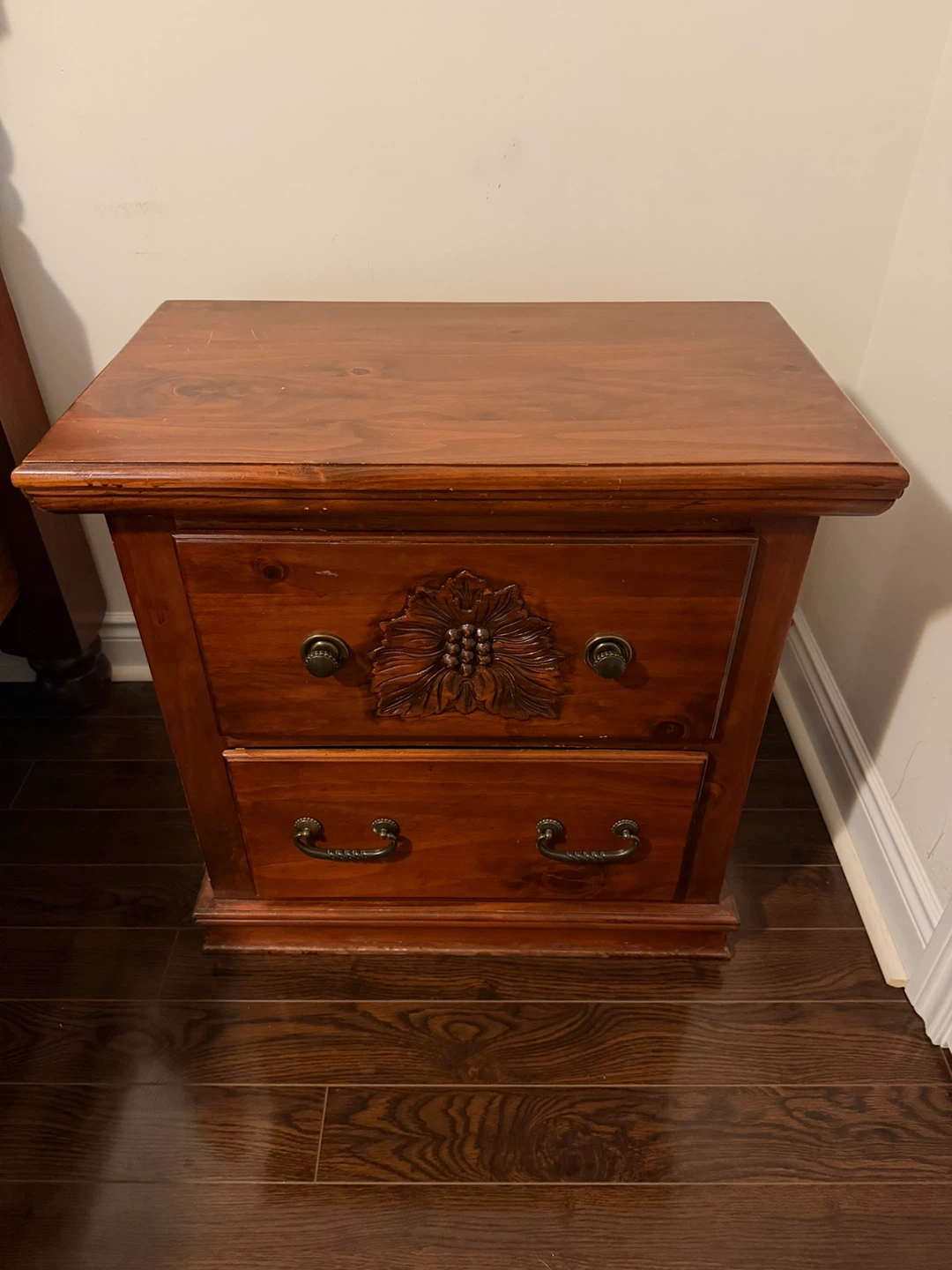 Wooden Nightstands with Carved Drawer Front