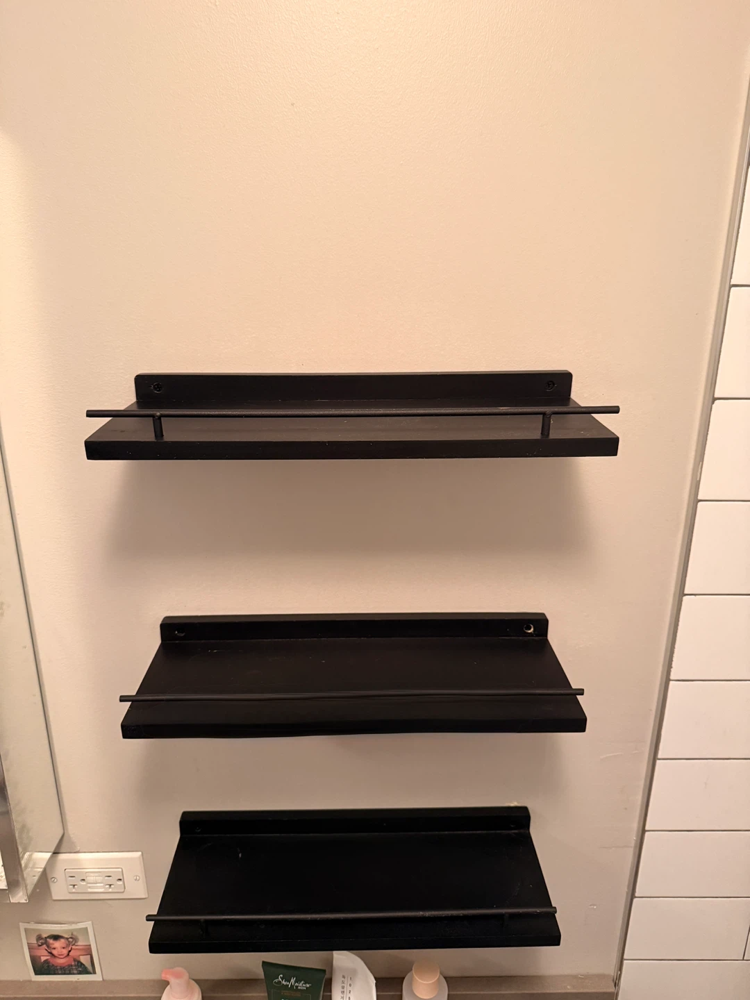 Set of 3 Black Floating Shelves with Rails