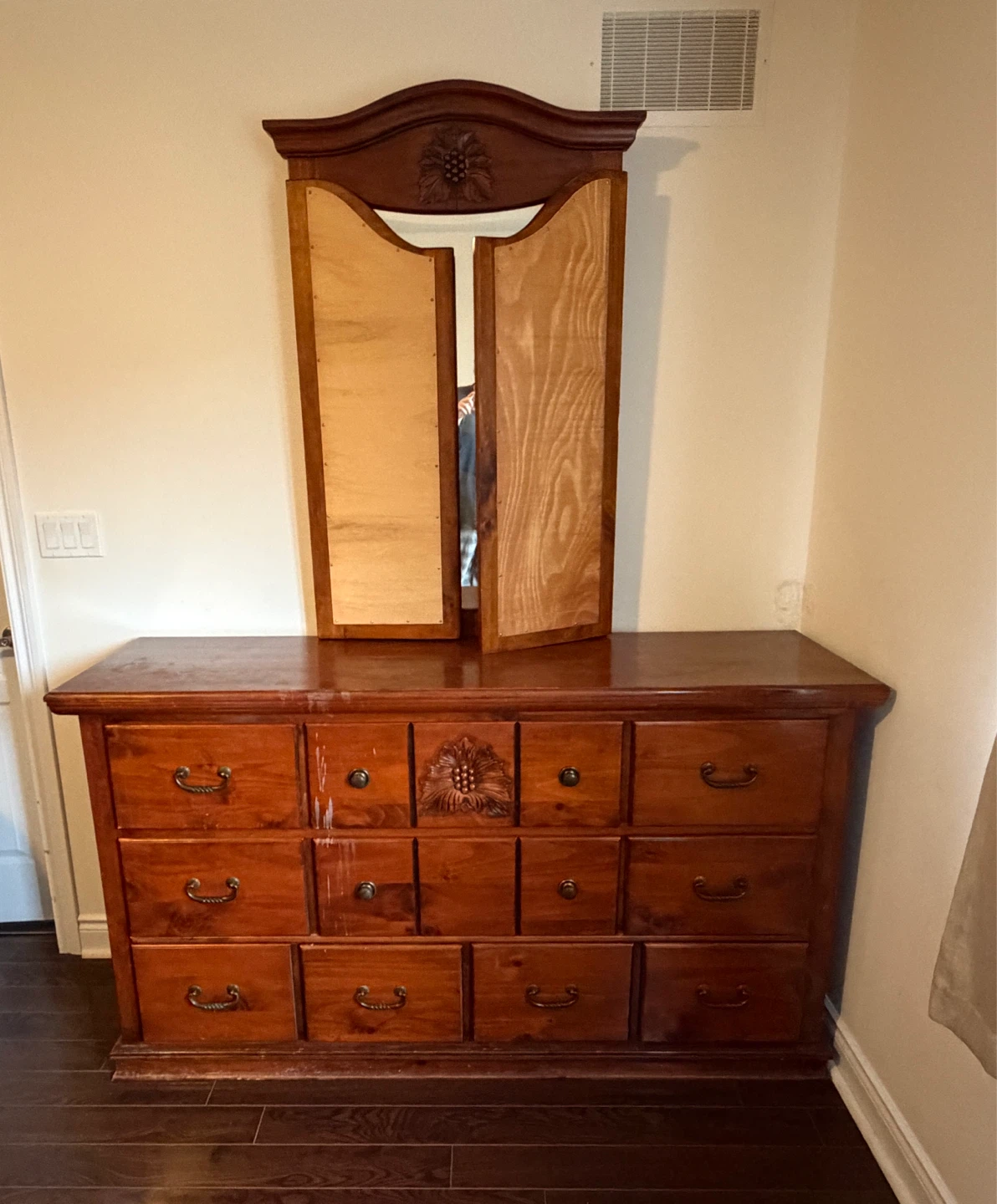 Wooden Vanity Dresser with Mirror