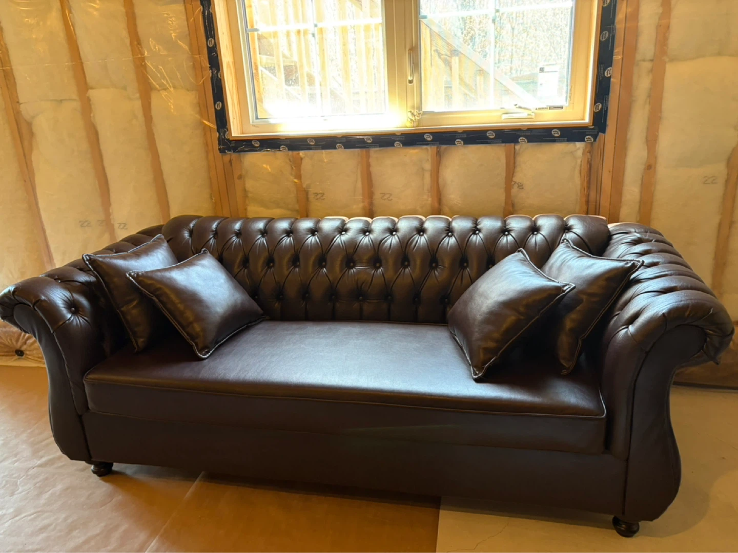 Brown Tufted Sofa, Loveseat and Armchair Set