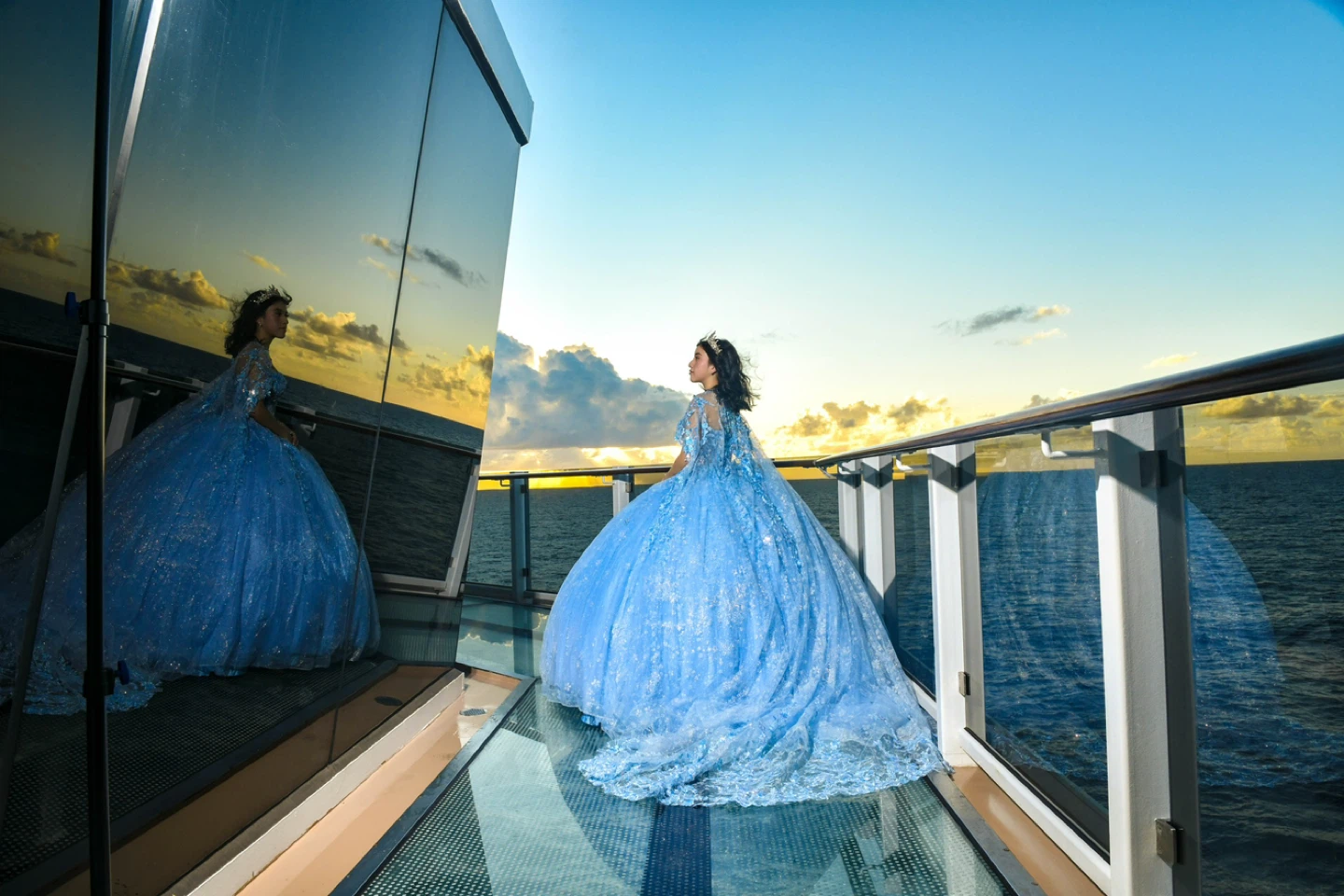 Light Blue Quinceañera Dress with Tiara