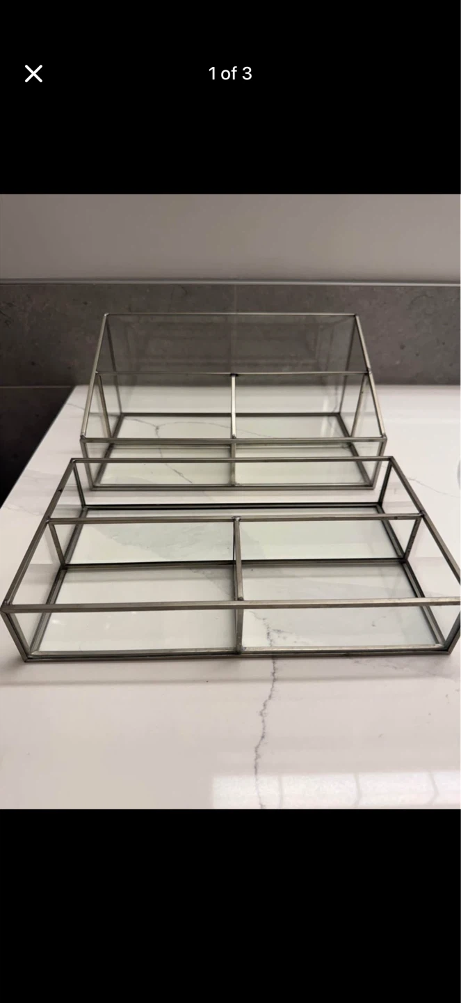 Glass & Metal Organizer Trays Set – Vanity / Bathroom Storage