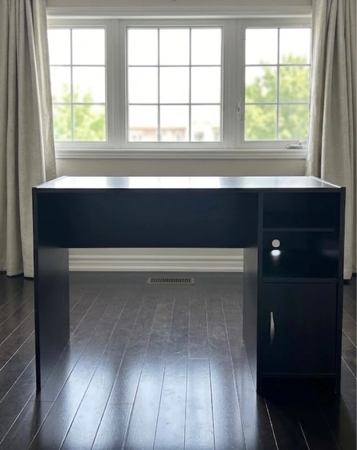 Black Desk with Shelving and Cabinet