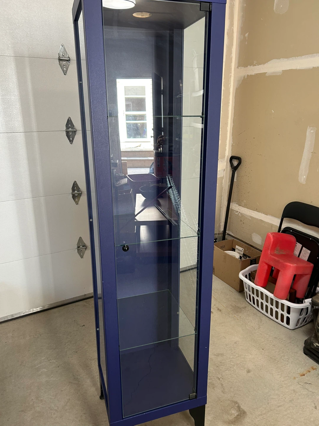 Blue Display Cabinet with Glass Shelves