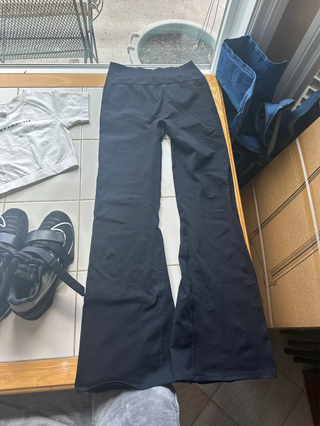 First Health Black Flare Leggings and White Crop Top - photo 2