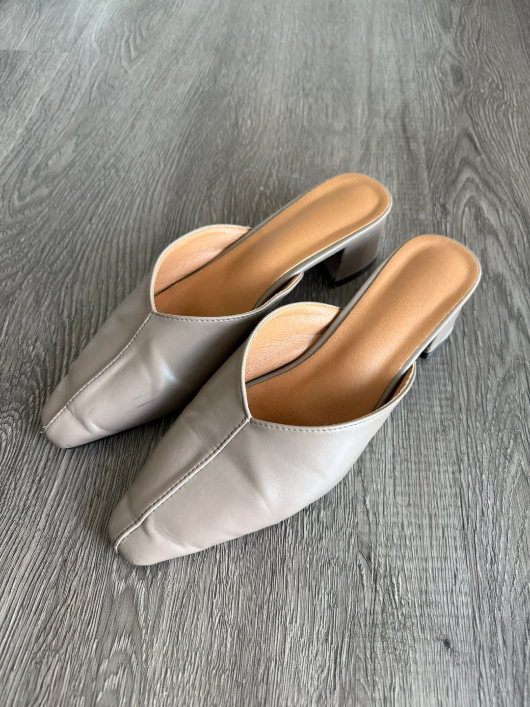 🥕 Pointed-Toe Taupe Mules