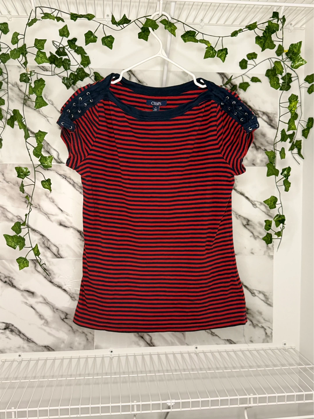 Women’s Striped Lace-Up Shoulder Boat Neck Top