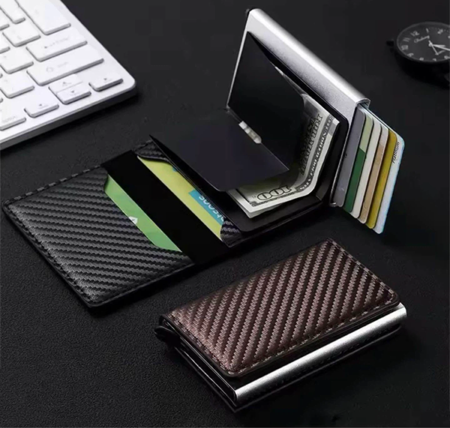 Minimalist Metal Card Holder Wallet - Carbon Fiber - photo 3
