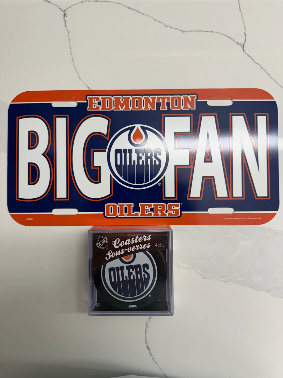 Edmonton Oilers “Big Fan” License Plate + Coaster Set – NHL